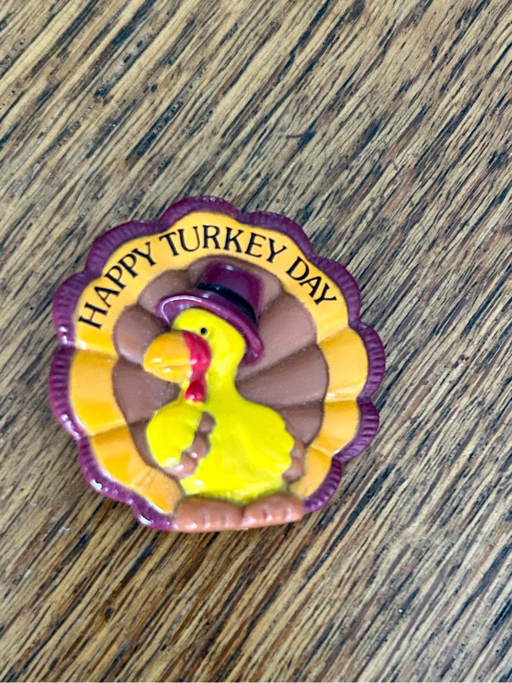 Happy Turkey Day Yellow Turkey Holiday Pin - Russ vintage lapel pin